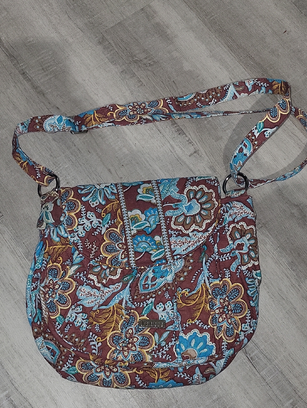 J'ADORE Brown Turquoise and Gold Quilted Floral Crossbody